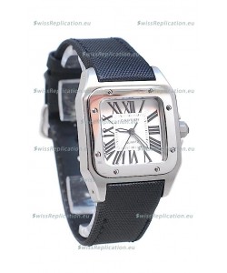 Cartier Santos 100 Japanese Ladies Replica Watch in Black Satin Strap