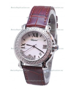 Chopard Happy Sport Star Shaped Diamonds Swiss Watch in Brown Strap