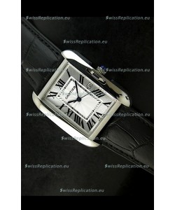 Cartier Tank Ladies Replica Watch in Steel Case/Black Strap