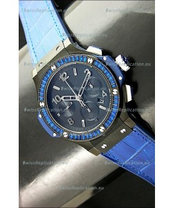 Hublot Big Bang All Black Edition in Purple Strap and Baguette Diamonds Bezel