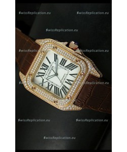 Cartier Santos 100 1:1 Mirror Replica Rose Gold Diamonds Watch 42MM