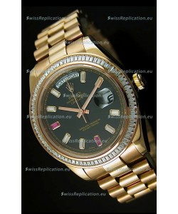 Rolex Day Date II 41MM Swiss Replica Watch - Black Dial - 1:1 Mirror Replica Watch 
