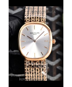 Patek Philippe Golden Ellipse 5738/1R-001 Rose Gold Steel Dial Super Clone Watch 