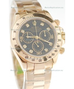 Rolex Daytona Cosmograph 2011 Edition Swiss Replica Gold Plated Watch in Black Dial