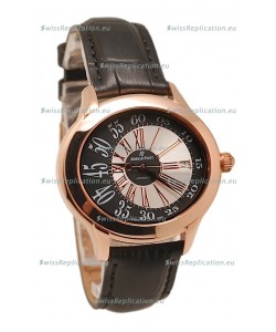 Audemars Piguet Millenary Hour and Minute Swiss Replica Rose Gold Watch in Black Strap