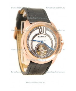 Calibre de Cartier Flying Tourbillon Japanese Replica Rose Gold Watch