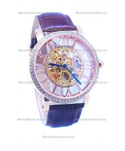 Ronde De Cartier Skeleton Rose Gold Japanese Watch in Diamond Bezel