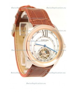 Calibre de Cartier Flying Tourbillon Japanese Replica Rose Gold Watch 