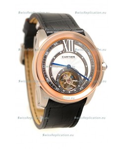 Calibre de Cartier Flying Tourbillon Japanese Replica Rose Gold Watch 