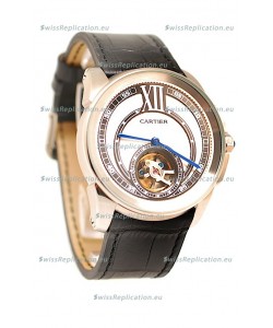 Calibre de Cartier Flying Tourbillon Japanese Replica Steel Watch 