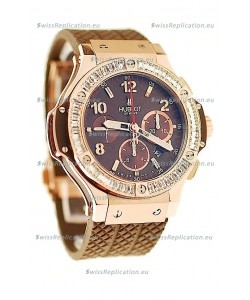 Hublot Big Bang Pink Gold Swiss Watch with Baguatte Diamonds