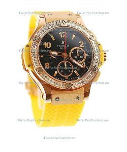 Hublot Big Bang Swis Watch Yellow Strap Black Dial Pink Gold Case