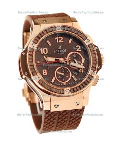 Hublot Big Bang Pink Gold Swiss Watch with Baguatte Diamonds