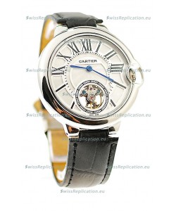 Ballon Bleu De Cartier flying Tourbillon Japanese Replica Steel Watch in White Dial