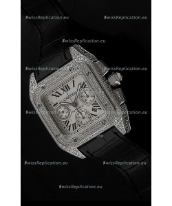 Cartier Santos Swiss Replica Watch with Diamonds Embedded Casing