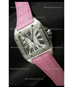 Cartier Santos Swiss Replica Automatic Watch in Pink Strap