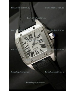 Cartier Santos in Swiss Replica Automatic Watch in Black Strap