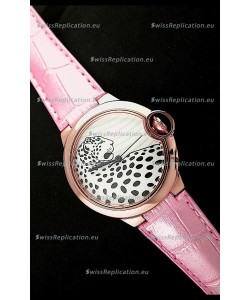 Ballon De Cartier Watch in Pink Gold Casing with Leopard Dial