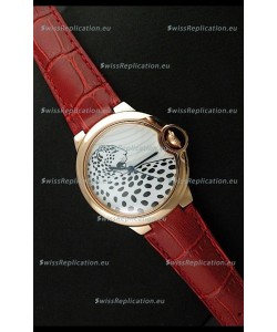 Ballon De Cartier Watch in Brown Leather Strap Leopard Dial