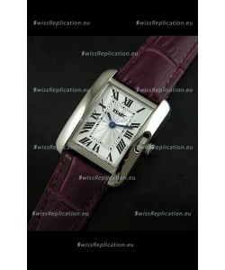 Cartier Louis Japanese Replica Ladies Watch in Red Wine Strap