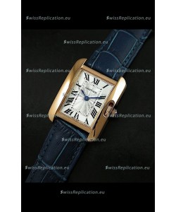 Cartier Louis Japanese Replica Ladies Rose Gold Watch in Blue Strap