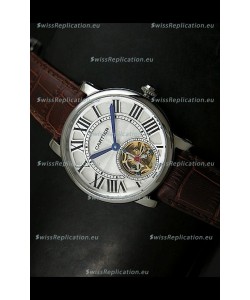 Cartier Ronde de Tourbillon Japanese Replica Watch in Brown Strap