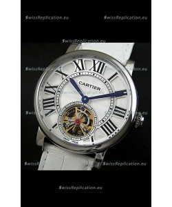Cartier Ronde de Tourbillon Japanese Replica Watch in White Strap
