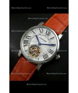 Cartier Ronde de Tourbillon Japanese Replica Watch in Brown Strap