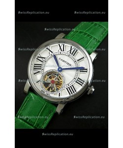 Cartier Ronde de Tourbillon Japanese Replica Watch in Green Strap