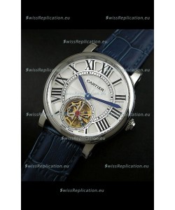 Cartier Ronde de Tourbillon Japanese Replica Watch in Blue Strap