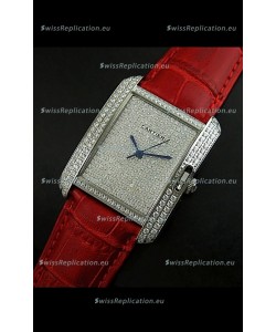 Cartier Tank Anglaise Ladies Replica Watch in Steel/Red Strap