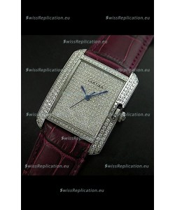 Cartier Tank Anglaise Ladies Replica Watch in Steel/Maroon Strap