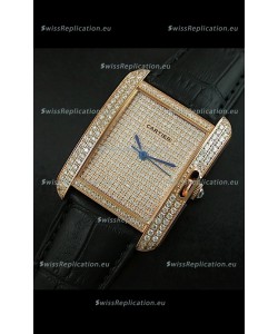 Cartier Tank Anglaise Ladies Replica Watch in Gold Case/Black Strap