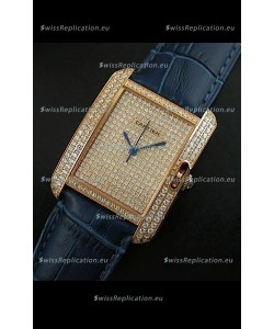 Cartier Tank Anglaise Ladies Replica Watch in Gold Case/Purple Strap