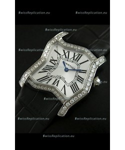 Cartier Tank Folle Ladies Replica Watch in Steel Case/Black Strap