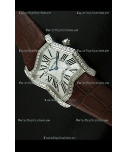Cartier Tank Folle Ladies Replica Watch in Steel Case/Brown Strap