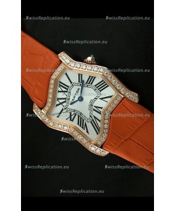 Cartier Tank Folle Ladies Replica Watch in Yellow Gold Case/Orange Strap