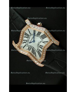Cartier Tank Folle Ladies Replica Watch in Yellow Gold Case/Black Strap
