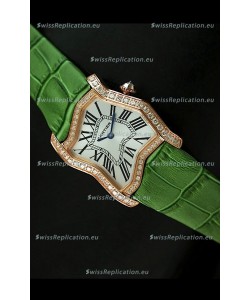 Cartier Tank Folle Ladies Replica Watch in Yellow Gold Case/Green Strap