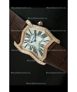Cartier Tank Folle Ladies Replica Watch in Yellow Gold Case/Brown Strap