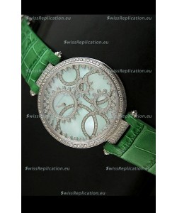 Cartier Replica Watch with Diamonds Embedded Dial Bezel in Steel Case/Green Strap