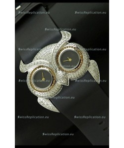 Chopard Animal World Ladies Owl Black Full Diamond Watch in Black Double Eyes Dial