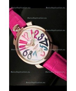 GaGa Milano Japanese Handwind Movement in Pink Strap - Pink Gold Casing