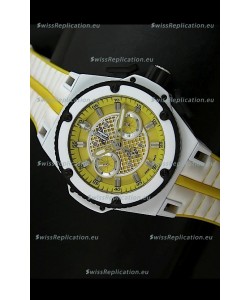 Hublot King Power Ferrari Edition Swiss Replica Watch - White/Yellow Strap