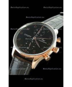 IWC Portuguese Chronograph Swiss Replica Watch in Black Dial