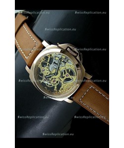 Panerai Luminor Skeleton Dial Swiss Watch in Rose Gold Casing