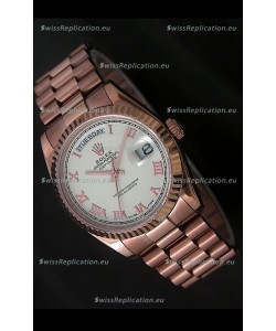 Rolex Day Date Swiss Rose Gold Watch in White Dial