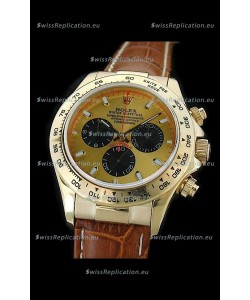 Rolex Daytona Cosmograph Swiss Replica Gold Watch in Brown Strap