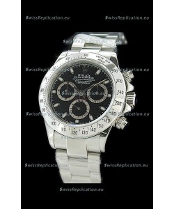 Rolex Daytona Cosmograph Swiss Replica Steel Watch in Black Dial