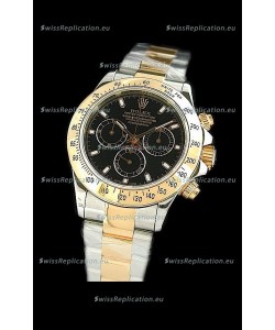 Rolex Oyster Cosmograph Swiss Replica Two Tone Gold Watch in Black Dial